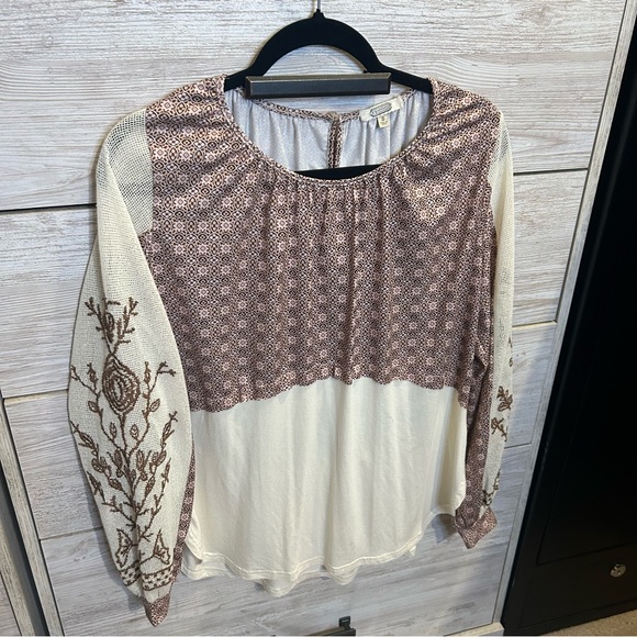 Gimmicks BKE Raw Edge Pieced Top in Creme Multi BOHO Peasant Prairie Sz S - Picture 5 of 7